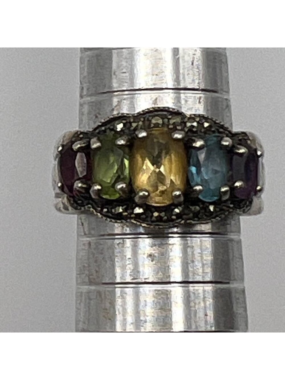 Sterling Silver Ring Garnet Peridot Citrine Topaz Amethyst Marcasite Size 7.5